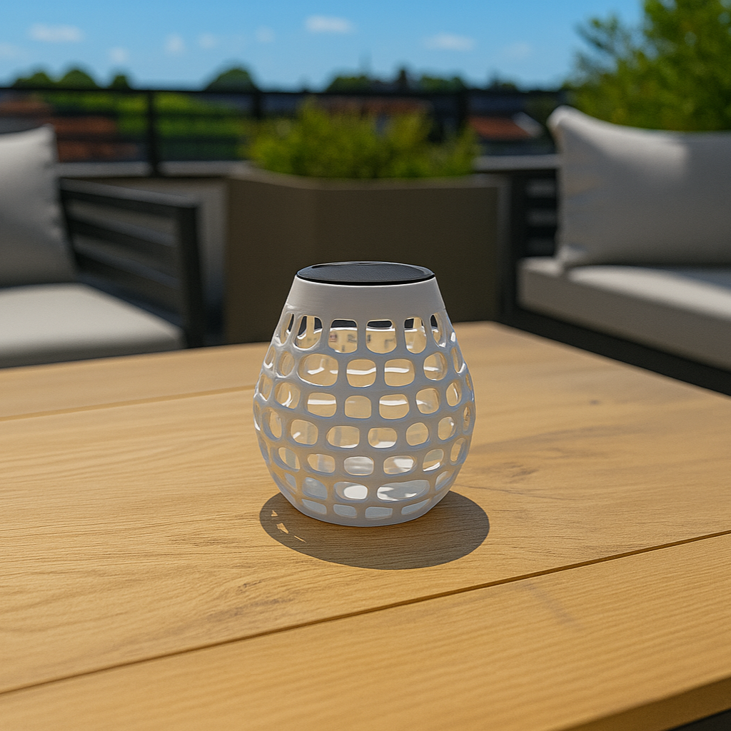 Solar Tischlicht mit geometrischem Schattenspiel