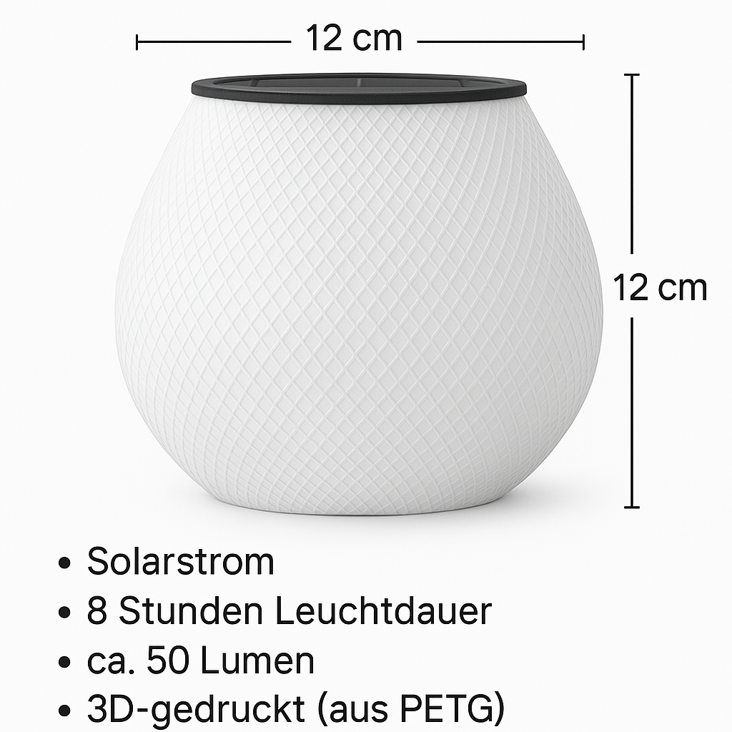 Solar Tischlampe – 3D-gedruckte LED Leuchte für Terrasse & Balkon