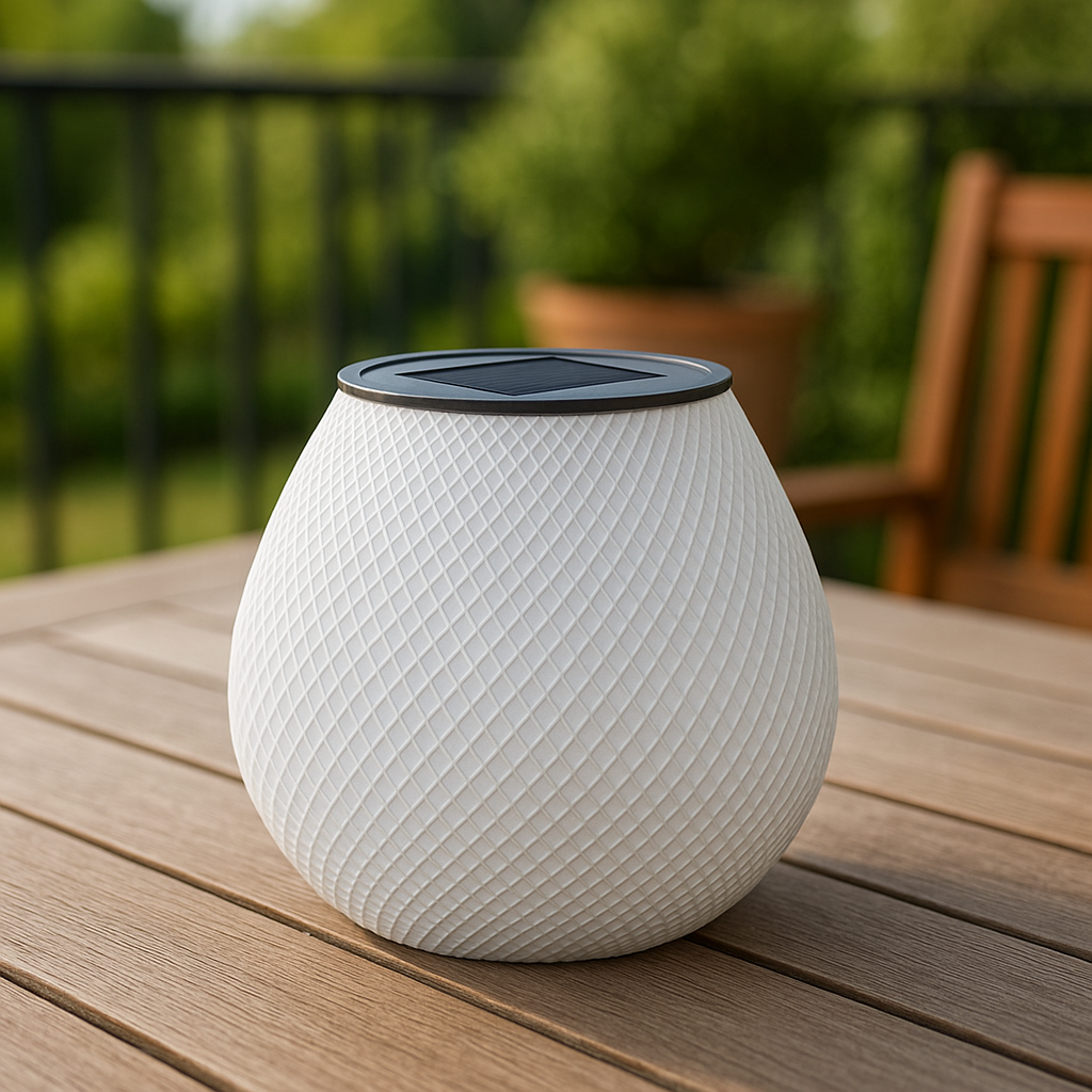 Solar Tischlampe – 3D-gedruckte LED Leuchte für Terrasse & Balkon