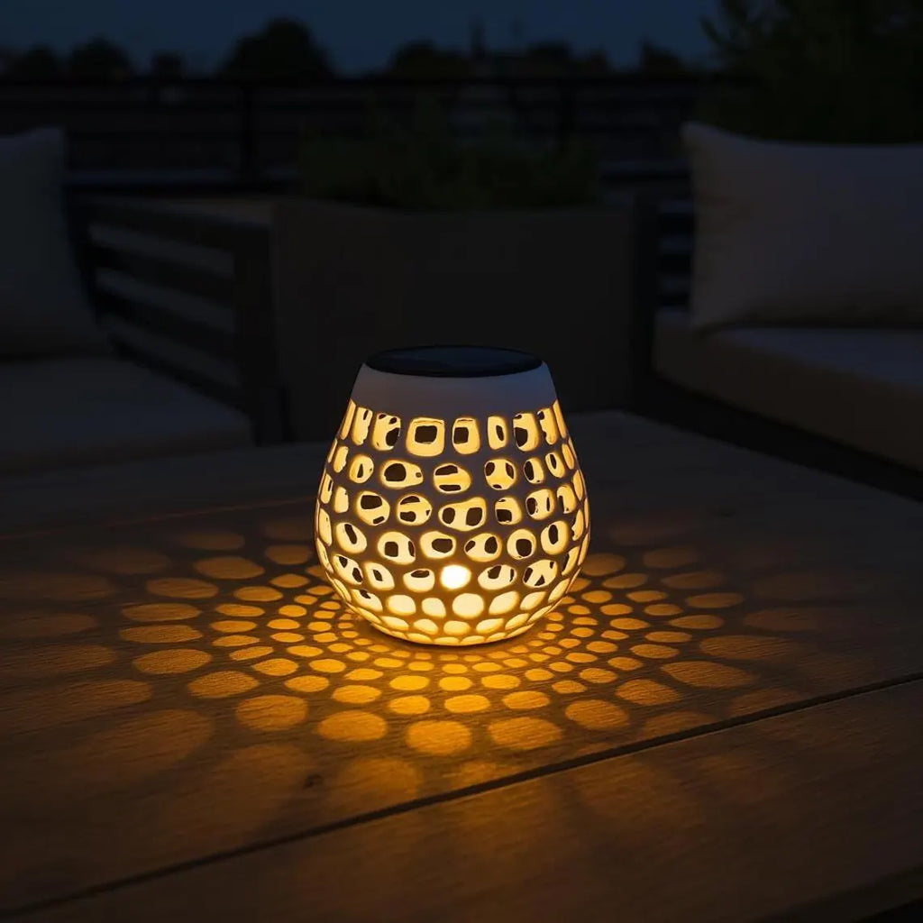 Solar Tischlicht mit geometrischem Schattenspiel